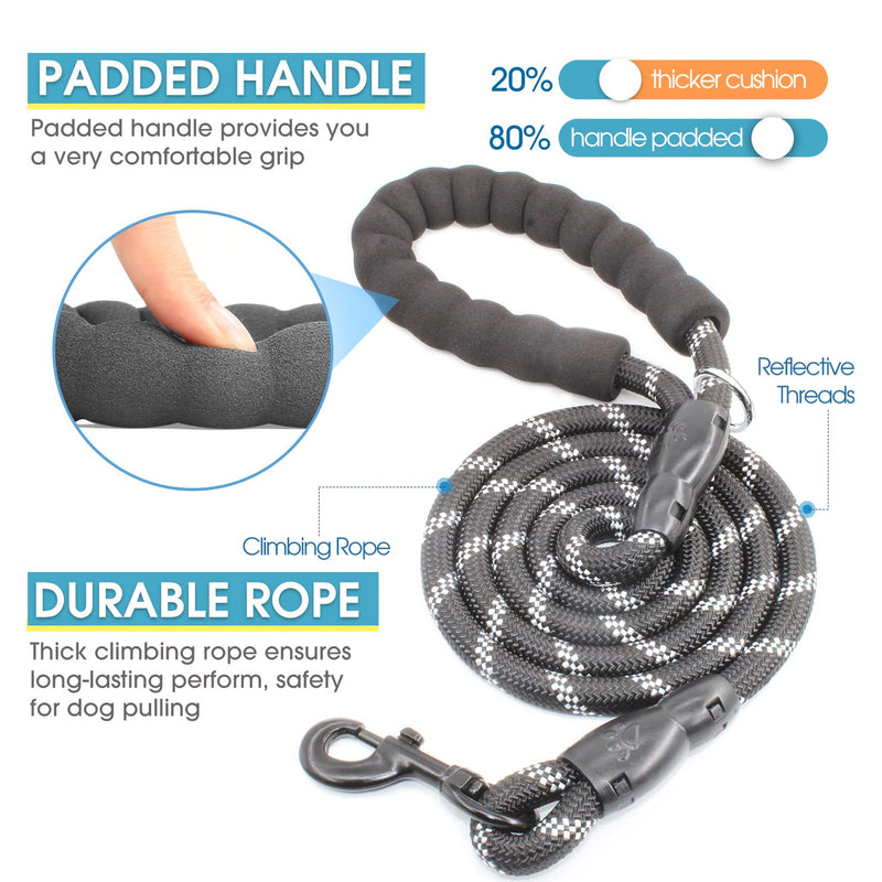 BAAPET Double Dog Leash, 4 FT Rope Dog Leash with Tangle Free Shock Absorbing Bungee and Poop Bags for Dual Small Medium Large Dogs Small (5~25 lbs.) Black - PawsPlanet Australia