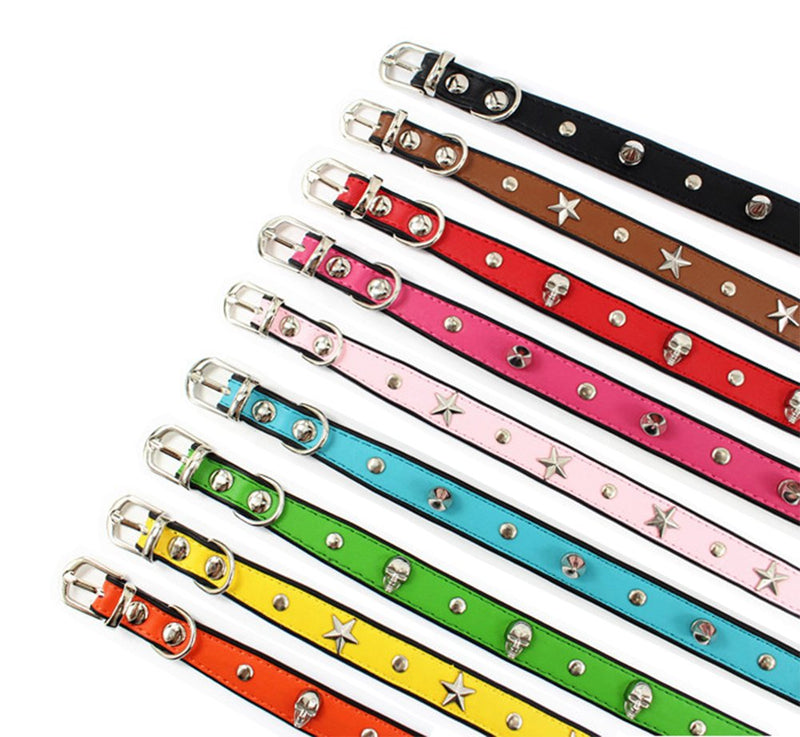 [Australia] - JIngwy Colorful Personalized Design Skull/Rivet/Star Puppies Cats Collar 9 Colors Optional Red/Yellow/Black/Brown/Pink/Green/Orange/Rose red/Blue S Red (Skull) 
