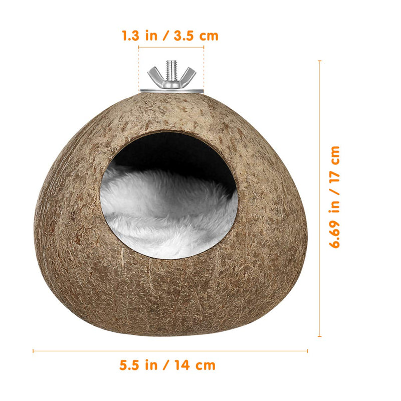 POPETPOP Natural Coconut Shell Bird House Small Animal Hideout Hut Sleeping Breeding Nest for Dwarf Hamster Parakeet Budgie Bird Cage Toy - PawsPlanet Australia