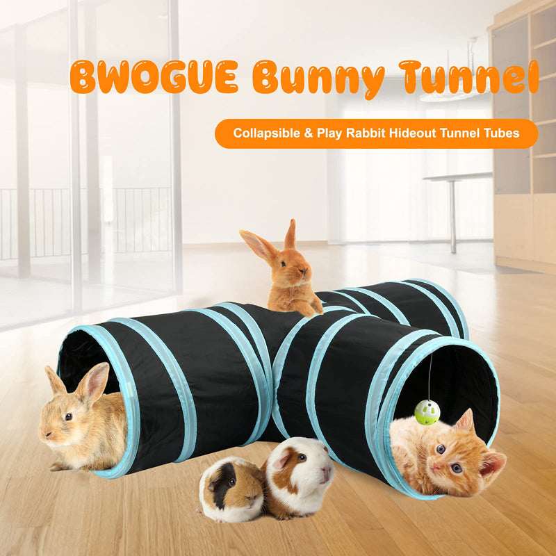 BWOGUE Bunny Tunnels & Tubes Collapsible 3 Way Bunny Hideout Small Animal Activity Tunnel Toys for Dwarf Rabbits Bunny Guinea Pigs Kitty Blue - PawsPlanet Australia