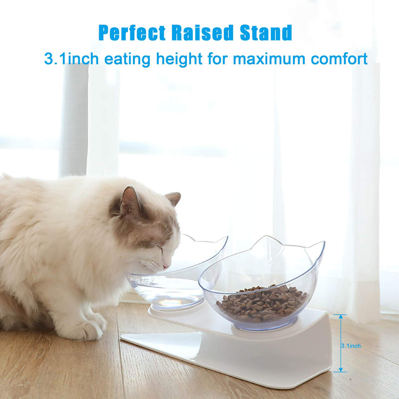 [Australia] - Double Cat Dog Bowls Elevated Cat Food Water Bowls with Raised Stand 15° Tilted Raised Pet Feeder Bowl for Cats and Small Dogs 