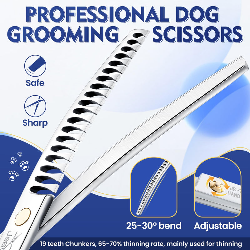 Jason 7.5 inch curved chunker scissors for dogs 19 teeth professional downward curved thinning scissors made of Japanese 440C stainless steel dog scissors with symmetrical handle - PawsPlanet Australia