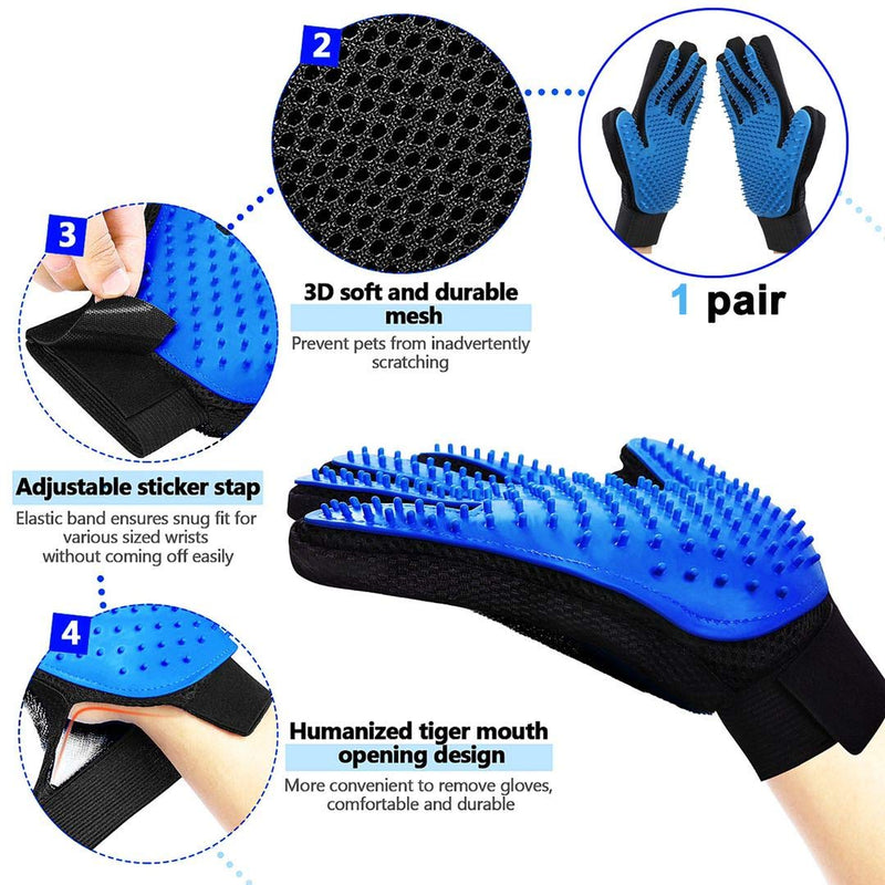 [Australia] - Pet Cat-Dog Grooming Glove - Brush Glove Hair Removal for Dogs/Cats,Pet Massage Gloves Left & Right Hand Draw Dogs Cats Horses Long Short Fur 