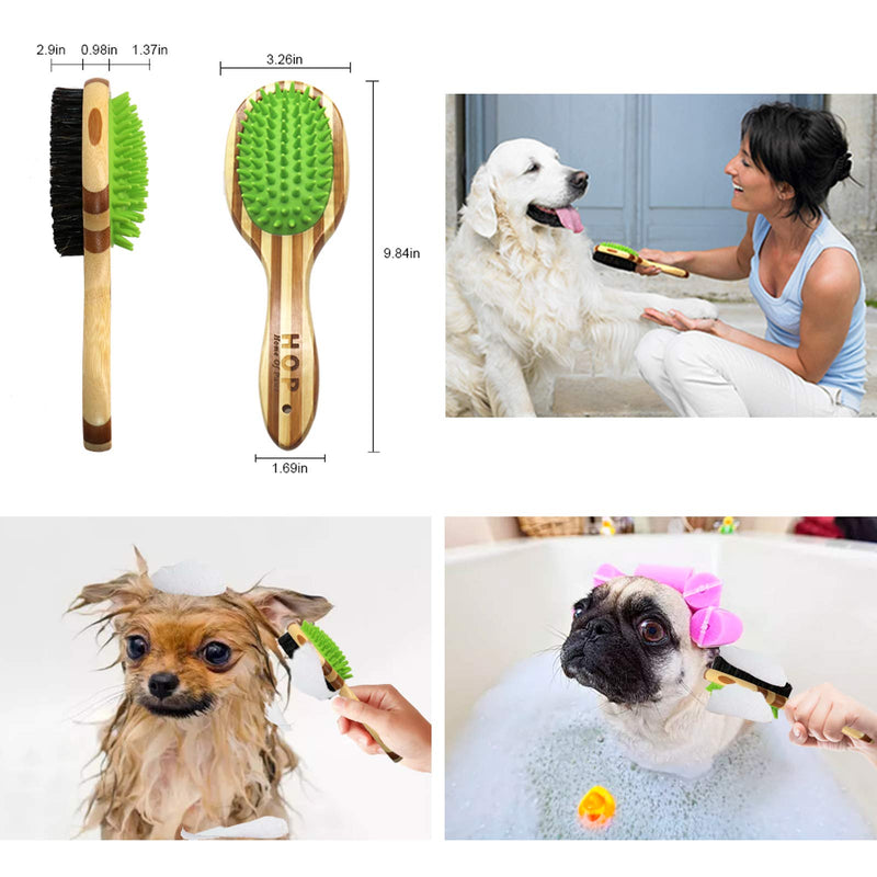 [Australia] - Barley Ears Dog Bathing Brush for Grooming and Massaging,Bicolor Soft Bristle Double Sided Pin & Bristle Brush with Hangable Nature Bamboo Brush Handle for Dogs,Cats,Other Animals 