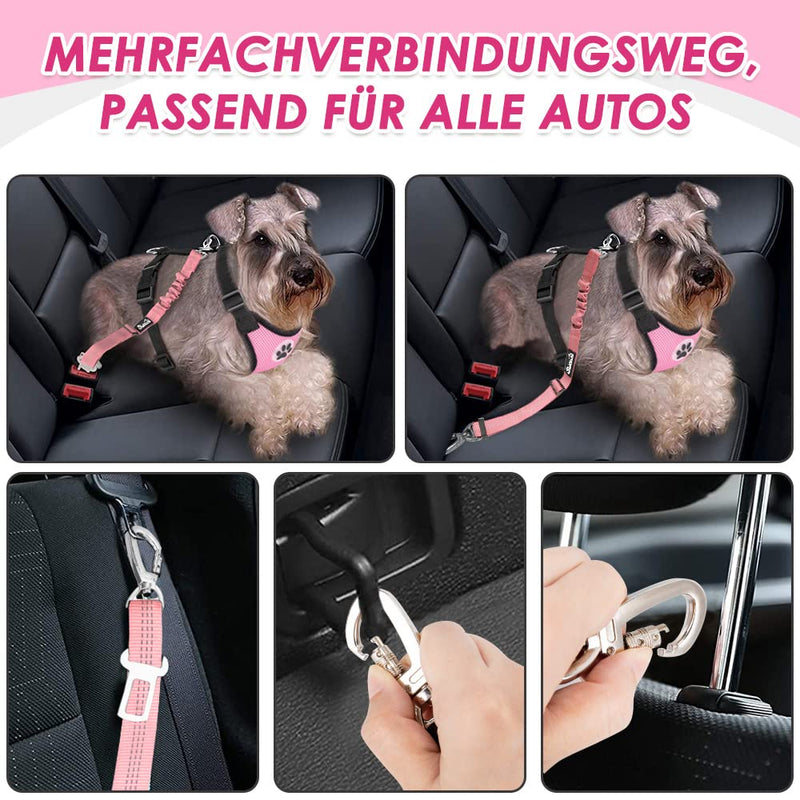 Eyein Dog Harness with Seat Belt for Car, 2 Carabiner Hooks - Connected to Seat Belt Buckle, Child Safety Seat or Trunk, Adjustable Breathable Harness (Pink, XS) Pink - PawsPlanet Australia