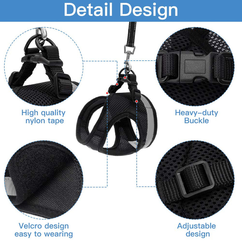 KOOLTAIL Escape Proof Cat Harness and Leash - Adjustable Reflective Vest Harness and Leash for Walking - Breathable Mesh and Reflection Strap - for Cats and Puppy Extra Small Black - PawsPlanet Australia