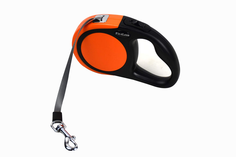 [Australia] - Fit4Less Retractable Dog Leash 16 ft Length Ideal for Small and mid Size up to 55lbs, with one Button Break and Lock. Orange 