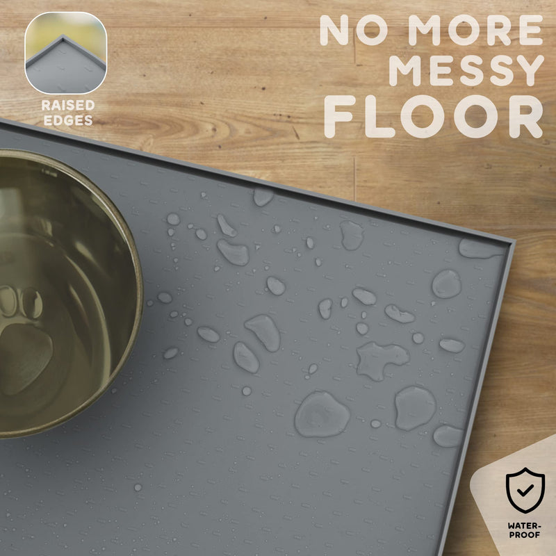 PETHAPPILY Dog Food Mat - Raised Edges Dog Mat for Food and Water Prevent Spill, Waterproof Cat Food Mat Protect Floors, Easy Clean Dog Bowl Mats for Food and Water, Silicone Pet Food Mat with E-Book 18.5" x 11.5" Gray - PawsPlanet Australia