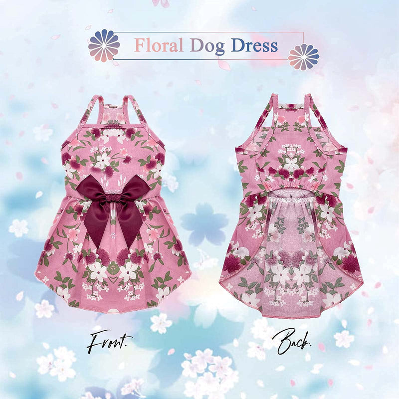 PETCARE 2 Packed Summer Floral Dog Dress Girl Fancy Puppy Clothes Cute Flower Princess Skirt with Bowknot Dresses for Small Dogs Cats Yorkies Chihuahua Pomeranian S(Chest 10.2" Length 9.4") pink and blue - PawsPlanet Australia