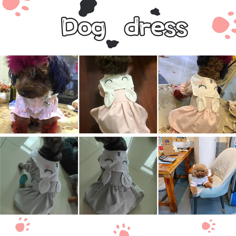 TENGZHI 2Pcs Dog Dresses Sleepy Bunny Printing Princess Pet Clothes Spring and Summer Dress for Small and Medium Dogs Cat Girl Pink and Gray (XS-XL) - PawsPlanet Australia