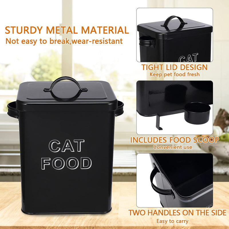 Pethiy Cat Food and Treats Containers Set with Scoop for Cats and Dogs-Tight Fitting Wood Lids-Storage Canister Tins-Cat-Black Black - PawsPlanet Australia