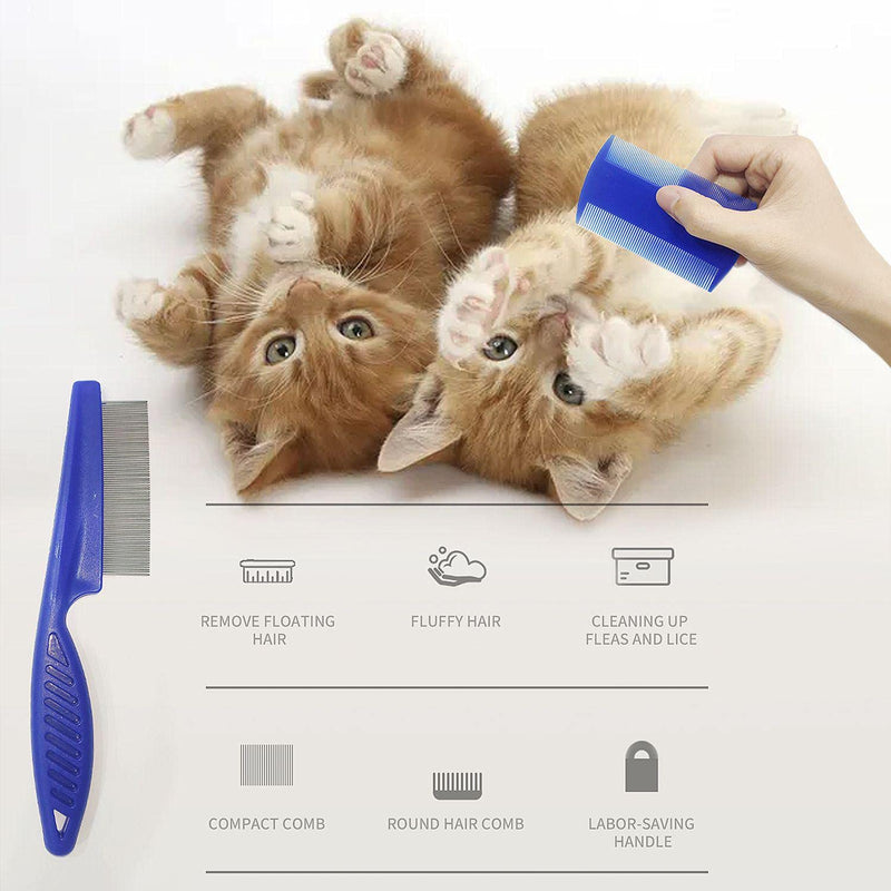 Pack of 6 Flea Comb, Flea Tear Stain Remover Comb, Pet Dogs, Cats, Grooming Tool, Stainless Steel, Safe Metal Tooth Removal Combs, Clean Lice Tangles, for Cats and Dogs (Blue) - PawsPlanet Australia