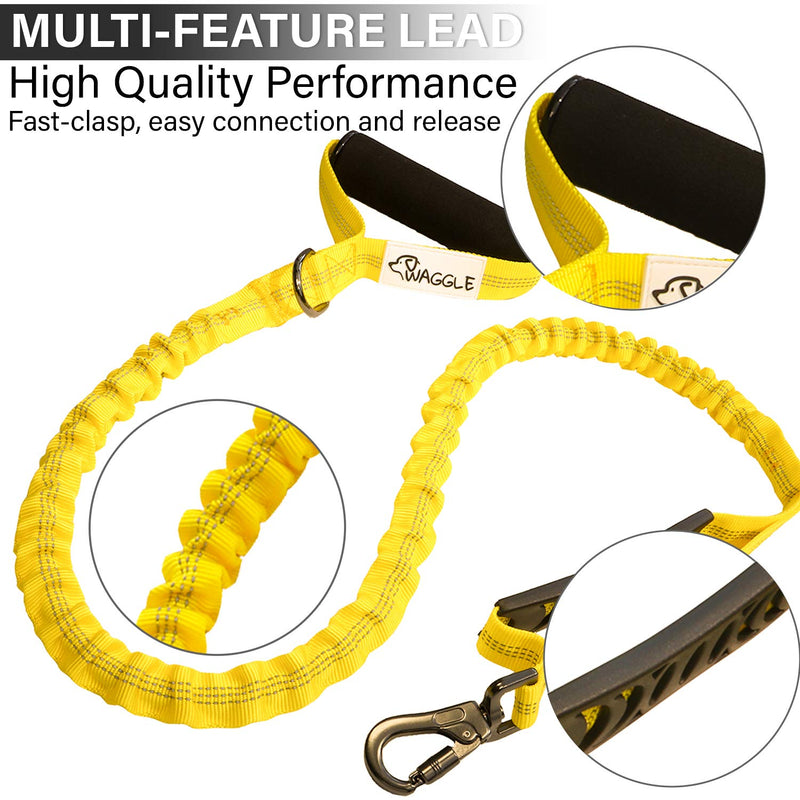 Strong Shock Absorbing Premium Bungee Dog Lead | Improved Grip & Easy Use Carabiner Clip | Large Medium Small Dogs Leash (Yellow) yellow - PawsPlanet Australia