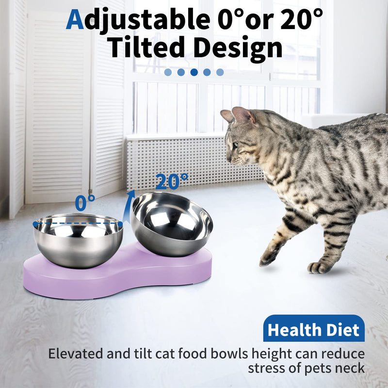 Elevated Cat Bowls Small Size Dog: Stainless Steel Raised Cat Bowl with Stand, 20° Tilted Feeding Station Anti Vomiting, Easy to Clean for Puppy & Kitten Lilac - PawsPlanet Australia