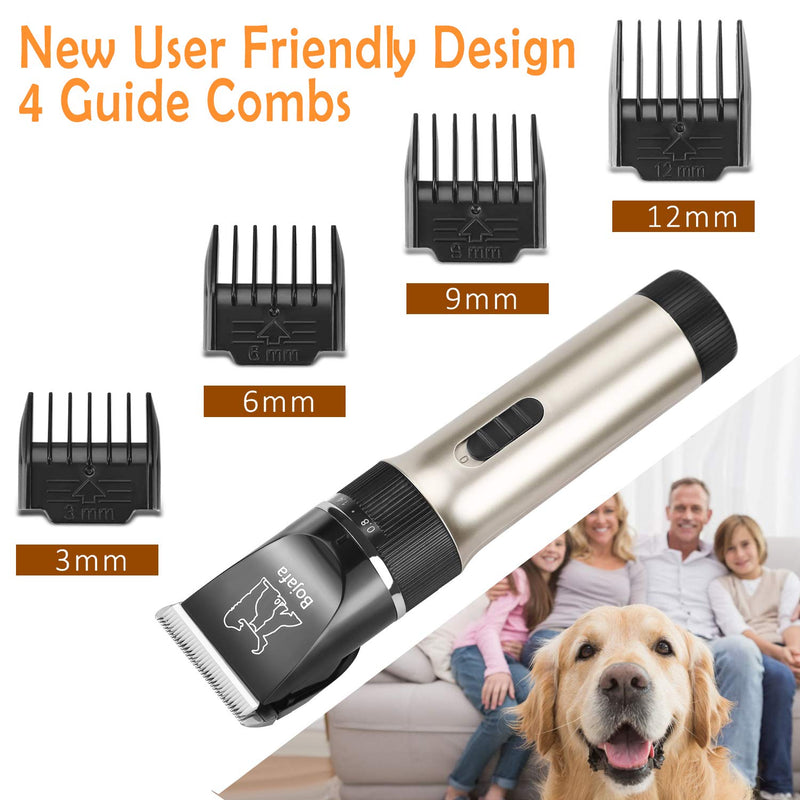 [Australia] - Bojafa Dog Grooming Clippers Kit Cordless Rechargeable Professional Pet Grooming Clippers Quiet Low Noise for Dogs Cats Hair Clippers Shaver Set Dog Grooming Kit Clippers-P6 Gold 