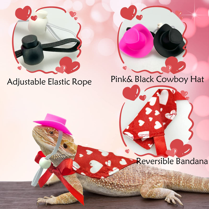 Vehomy 4Pcs Valentine's Day Bearded Dragon Outfit Bearded Dragon Cowboy Hat & Lizard Bandana Small Pet Love Heart Scarf Cowboy Costume Accessories for Lizard Hamster Leopard Gecko - PawsPlanet Australia