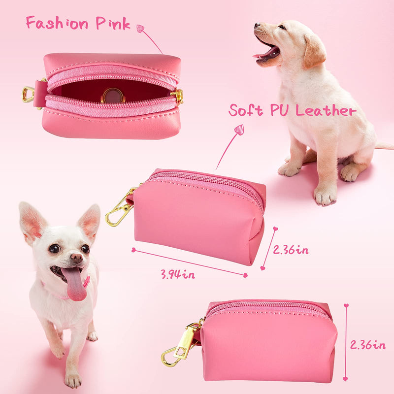 Kitiimeow Dog Poop Bag Dispenser, PU Dog Waste Bag Dispenser Zippered Pouch, Super Soft, Silent and Wear-Resistant Dog Bag Dispenser, with Metal Buckle & Dog Poop Bag Holder for Any Dog Leash Pink - PawsPlanet Australia