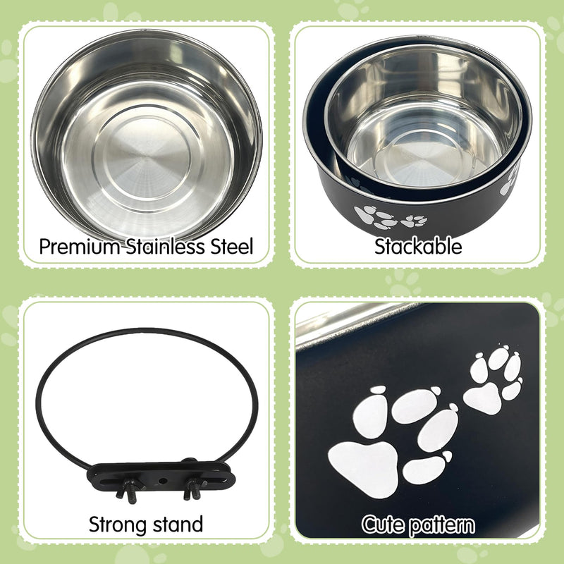 kathson 2 Pcs Dog Kennel Water Bowl, Stainless Steel Crate Water Bowl No Spill, Hanging Metal Pet Food Water Bowl Feeder for Cats Small Medium Dogs (Black) - PawsPlanet Australia