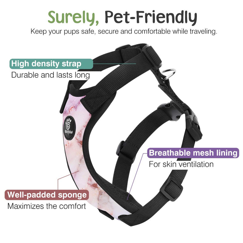 [Australia] - VavoPaw Dog Vehicle Safety Vest Harness, Adjustable Soft Padded Mesh Car Seat Belt Leash Harness with Travel Strap and Carabiner for Most Cars Medium Marble Purple 