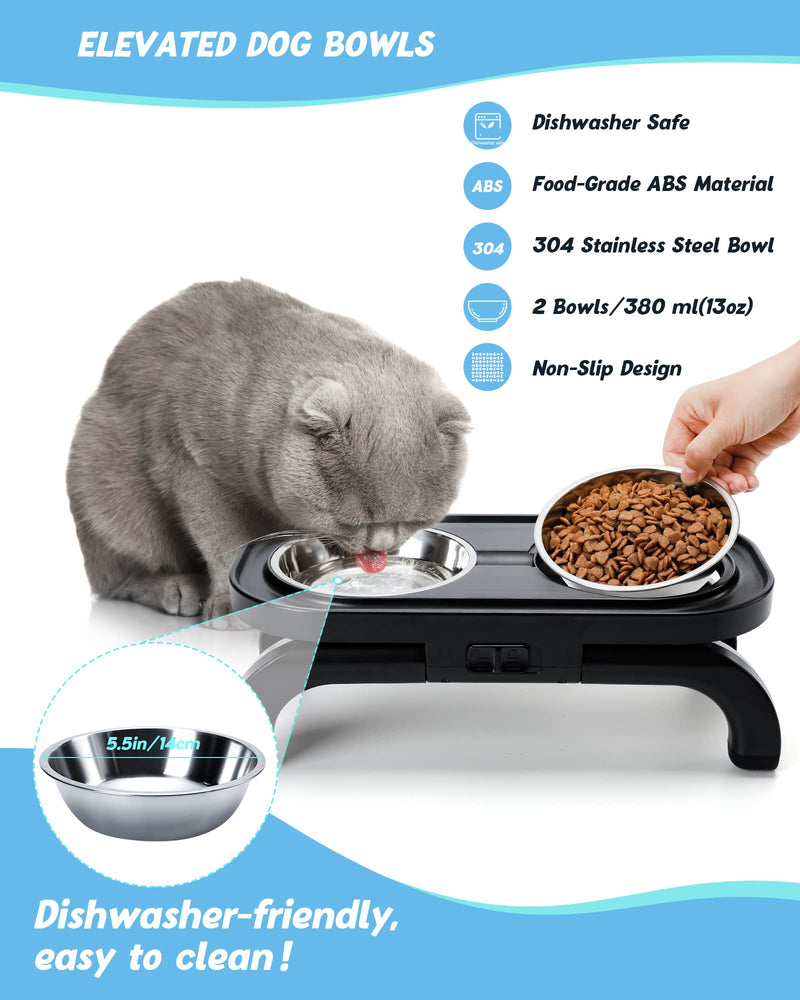 Elevated Cat Bowls with Stand Tilted Adjustable, Raised Pet Bowl for Cats and Small Dog 2 Stainless Steel 15°Tilted Cat Feeding Bowls (2x380ml) - PawsPlanet Australia