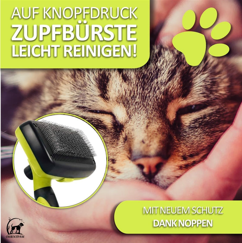 ORIENTPAW® professional cat brush set of 3 - cat care set - 100% comfort and hygiene thanks to rounded massage bristles - self-cleaning cat fur brush for short hair and long hair - undercoat brush for cats NATURAL GREEN - PawsPlanet Australia