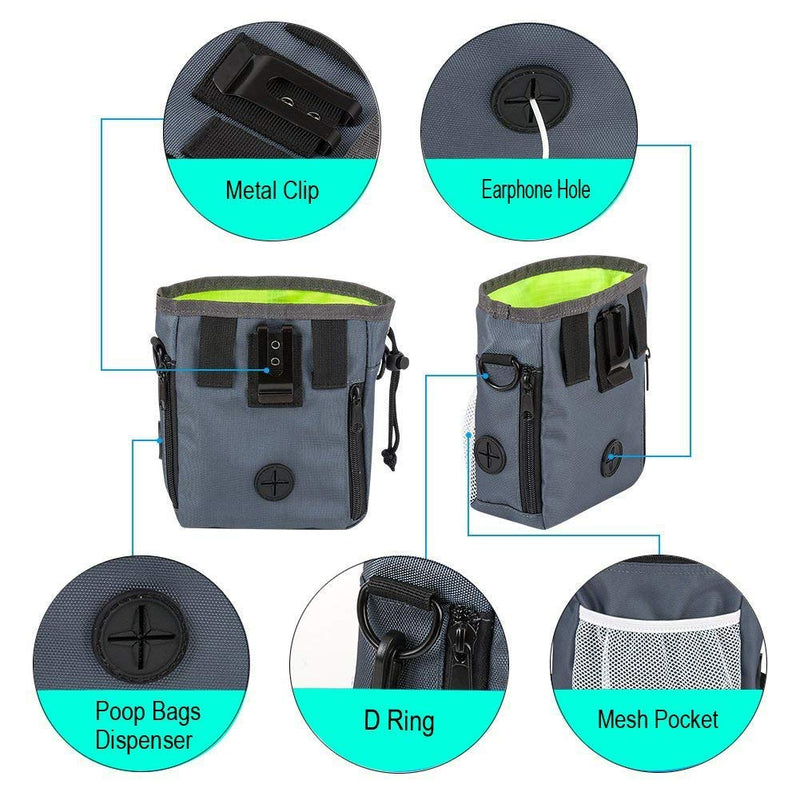 [Australia] - HANWELL Dog Treat Pouch with 2 Poop Bags Dispenser, Hand-Free Pet Training Pocket with Adjustable Waist Belt and Shoulder Strap for Running Carry Food and Toys Grey 