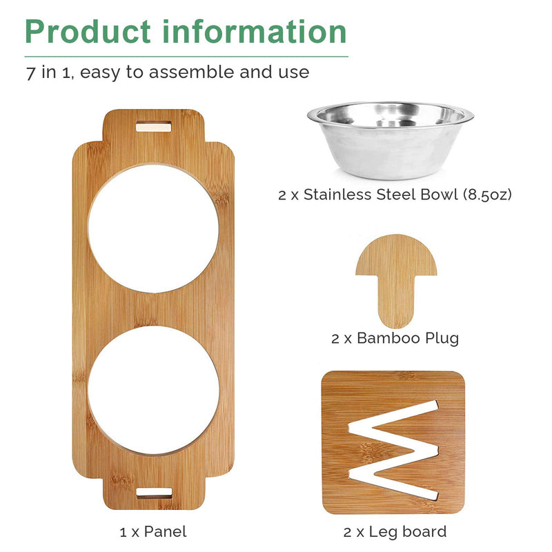Geahod Elevated Stainless Steel Bowls for Cats and Small Dogs, Bamboo Elevated Dog Cat Food and Water Bowls Stand Feeder,Solid Bamboo Water Food Stand Feeder Set with 2 Stainless Steel Bowls - PawsPlanet Australia