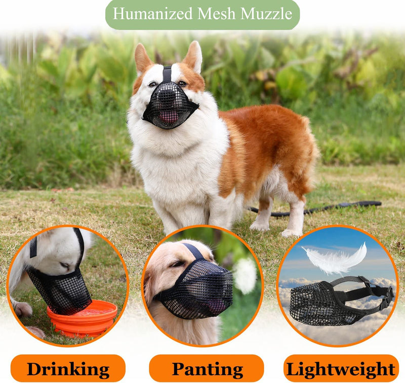 Dog Muzzle, Soft Adjustable Mesh Muzzles, Breathable Pet Mask Dog Training Muzzle for Small Medium Large Dogs (M, Black) M - PawsPlanet Australia