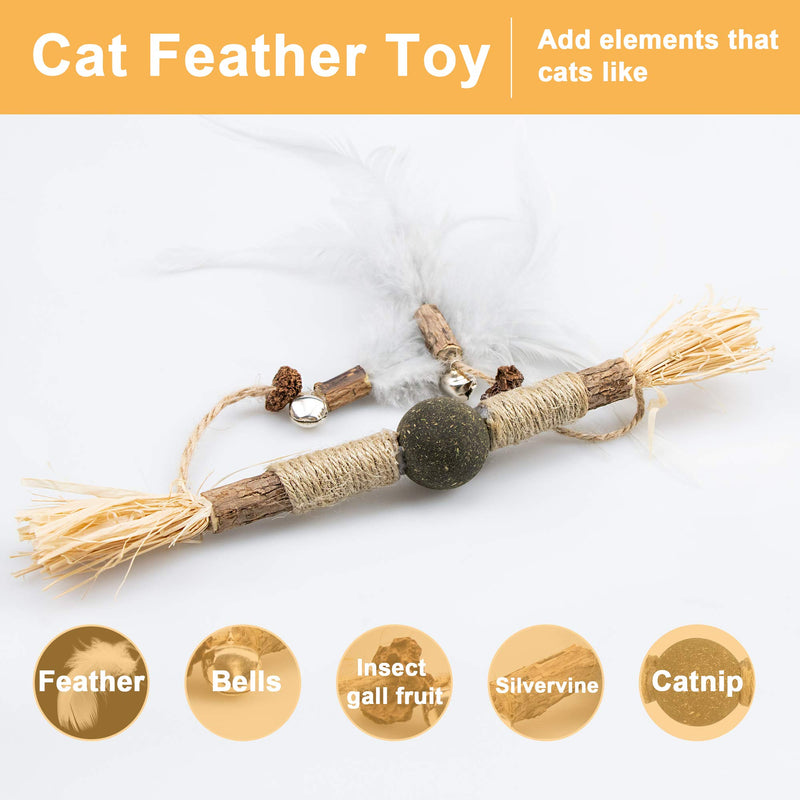 PAZ'S GIFT Cat Toys Catnip Toys Cat Kick Toy Natural Silvervine Catnip Sticks Kitten Teeth Molar Chew Toys, cat Indoor Toys Interactive cat Cleaning Teeth Feather cat chewing stick - PawsPlanet Australia