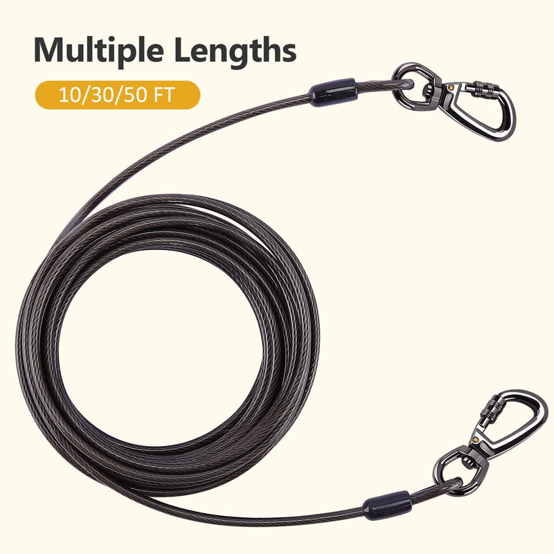 Tie Out Cable for Dogs, 10/30/50 Feet Dog Tie Out Run Cable for Medium to Large Dogs Up to 250 lbs, Heavy Duty Chew Proof Dog Lead Line for Yard, Camping, Park, Outside (Black, 30ft) Black 30ft 250lbs - PawsPlanet Australia