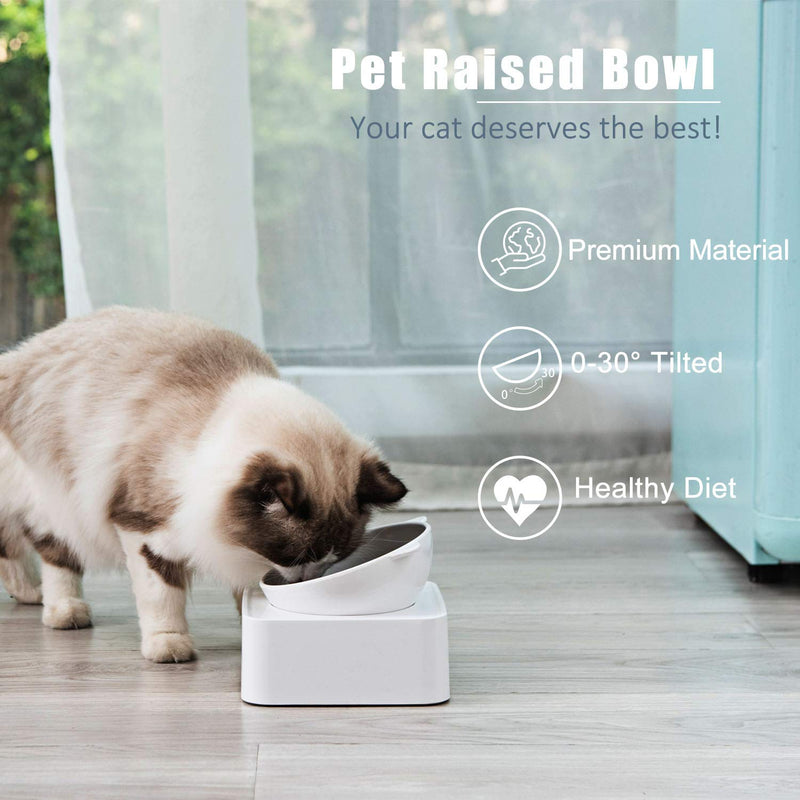 [Australia] - UPSKY Peto Cat Dog Bowl Raised Cat Food Water Bowl with Detachable Elevated Stand Pet Feeder Bowl No-Spill, 0-30°Adjustable Tilted Pet Bowl Stress-Free Suit for Cat Dog (White) White 