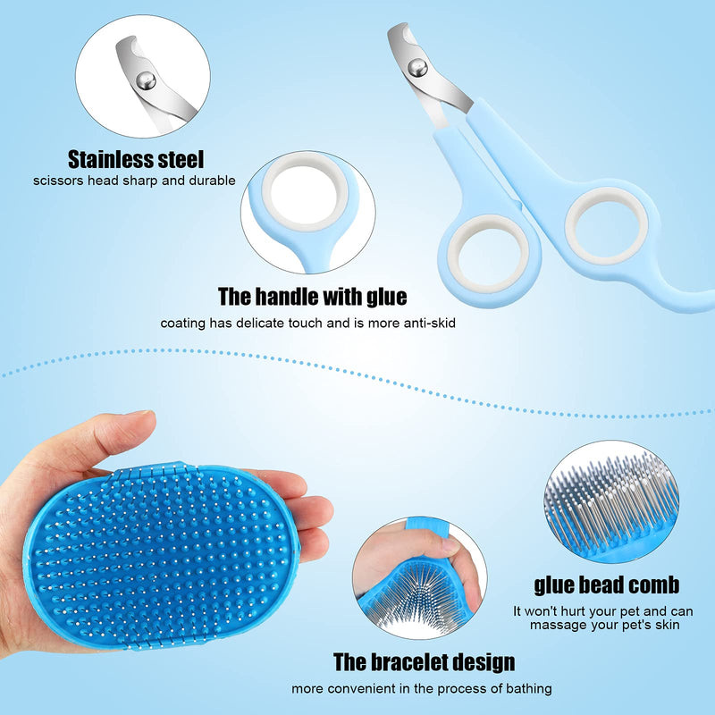 4 Pieces Rabbit Grooming Kit Includes Pet Shampoo Bath Brush, Double-Sided Pet Comb, Massage Brush and Nail Cutters for Rabbit, Hamster, Bunny and Guinea Pig Blue - PawsPlanet Australia