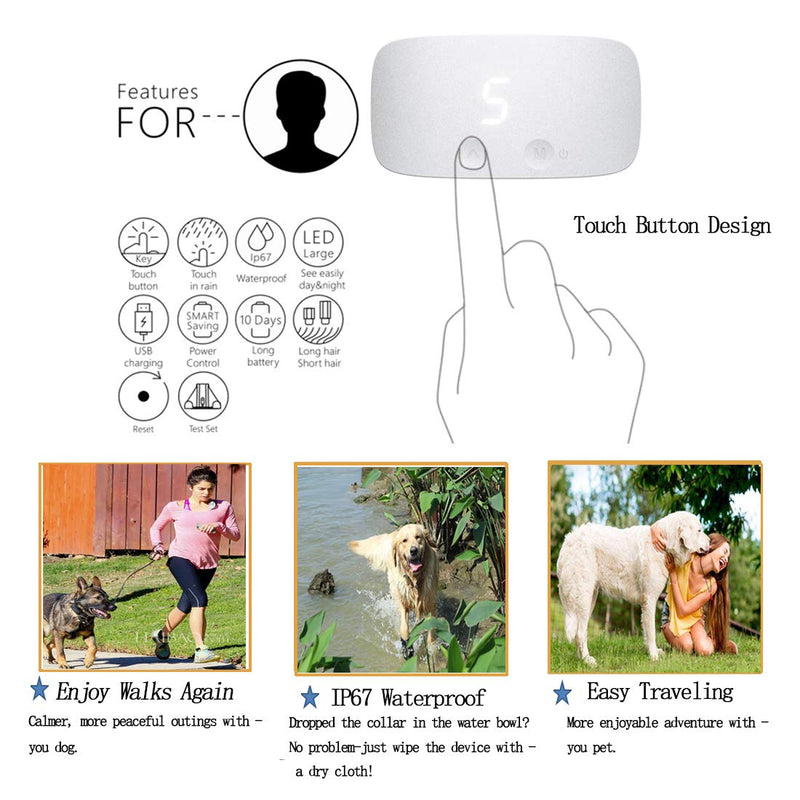 [Australia] - Heyllou Upgraded Rechargeable Dog Bark Collar, Barking Control Training Collar, Adjustable Modes Easy Touch Interface, 7 Levels Sensitivity Control Intensity Levels for Small Medium Large Dogs White 