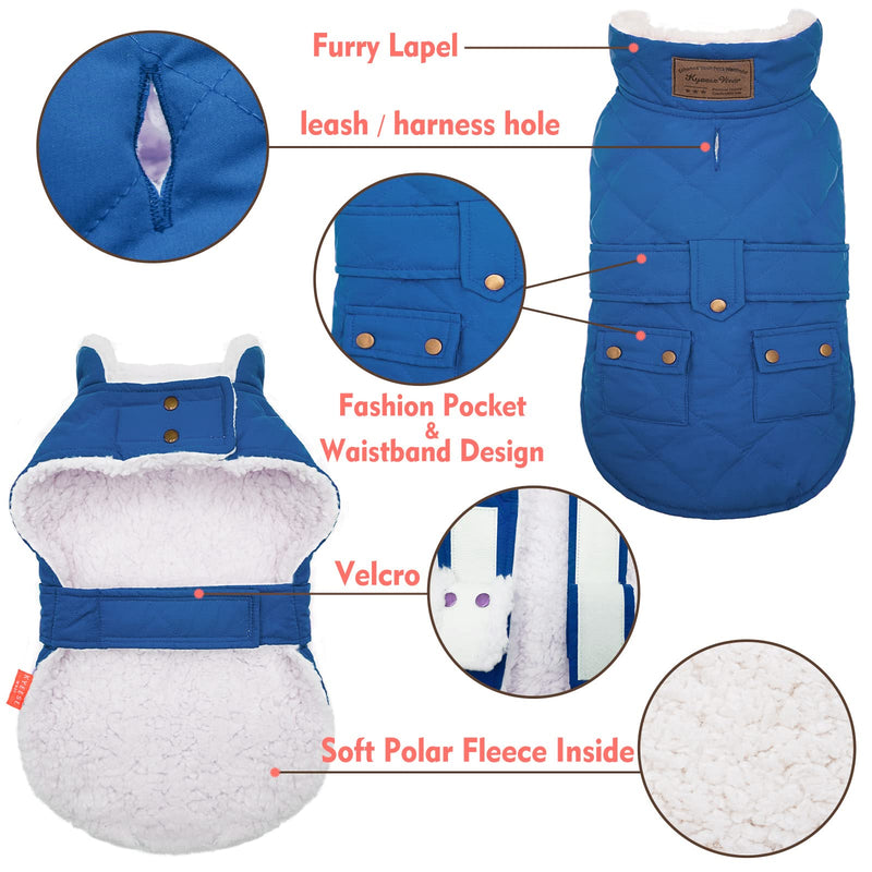 KYEESE Dog Jacket for Dogs Winter Windproof Fleece Lined Dog Vest Cold Weather Coats with Leash Hole Small Blue - PawsPlanet Australia