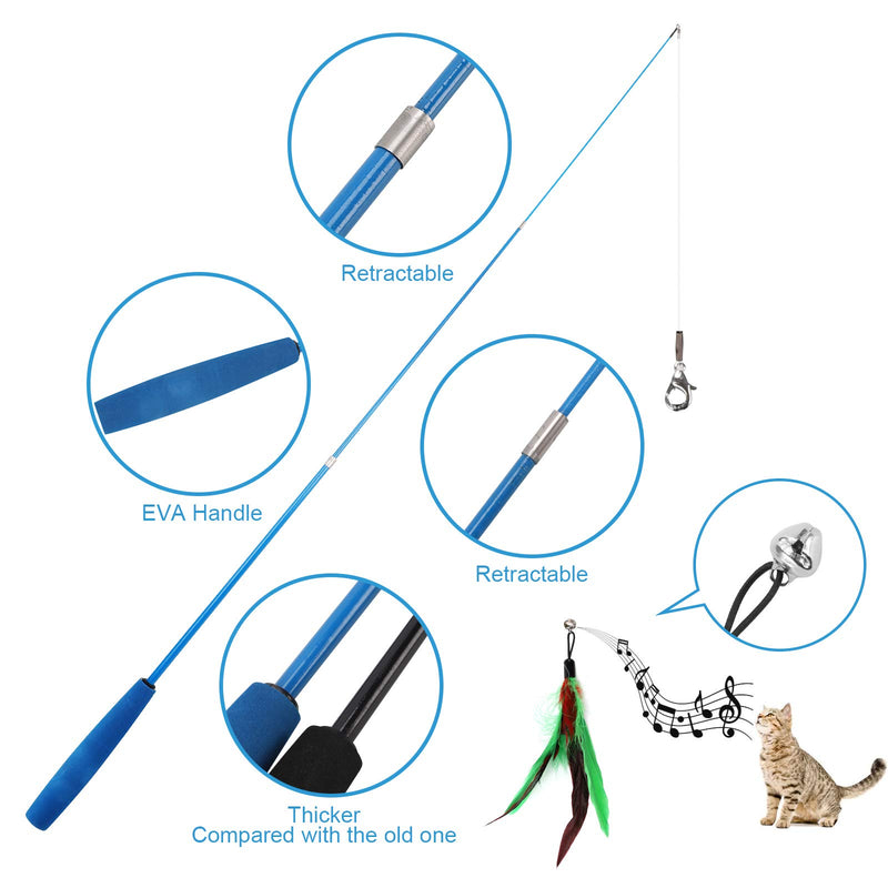 NASHRIO Cat Feather Toys, 2 Interactive Retractable Cat Teaser Wand with 8 Refills with Bells and Feather Activity Toys to Exercise Cats and Kittens - PawsPlanet Australia