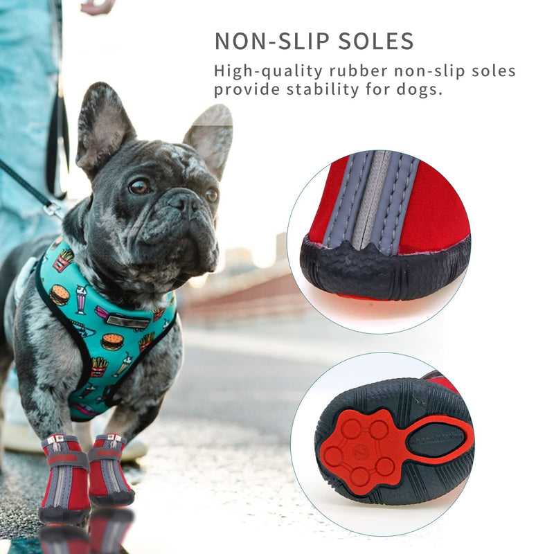 SunteeLong Dog Boots Adjustable Dog Shoes Durable Waterproof Non-Slip Pet Dog Boots with Reflective Strips Outdoor Dog Shoes for Small Medium Large Dogs 4Pcs Size 2 Red - PawsPlanet Australia