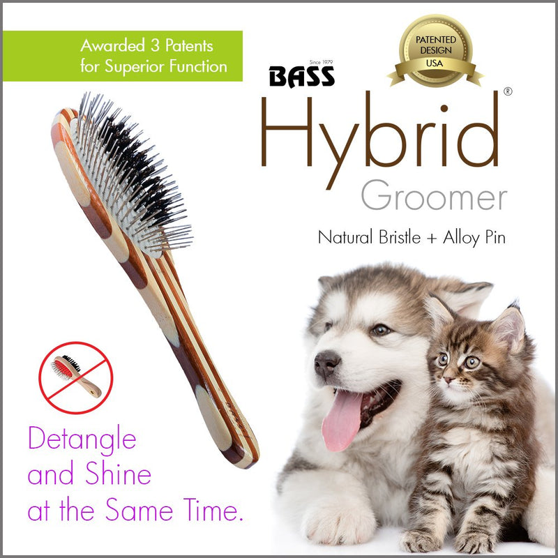 [Australia] - The Hybrid Groomer | Patented & Award Winning Pet Brush | 100% Premium Natural Bristle + Alloy Pin Grooming Brush | Large Palm | Natural Rubber Cushion | Natural Bamboo Handle | Bass Brushes A5-DB 