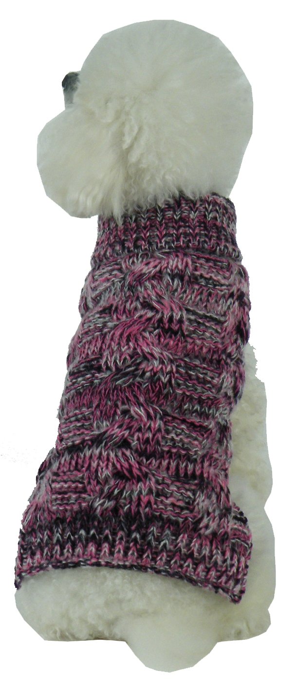 [Australia] - Pet Life Royal Bark Heavy Cable Knitted Designer Fashion Dog Sweater Pink, Black and Grey Large 