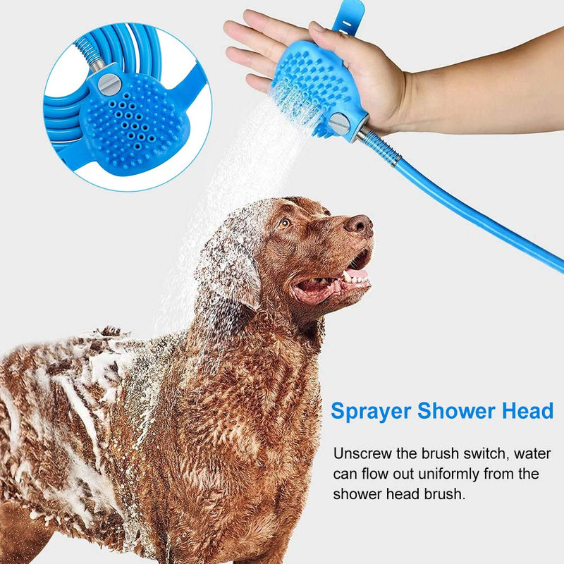 YUIP Pet Bath Brush Tool, Dog Shower Head, Dog Cleaning Shower Sprayer, 2 in 1 Dog Shower Pet Shower Head with Brush for Dog Cat Grooming Brushes Massage, Blue - PawsPlanet Australia