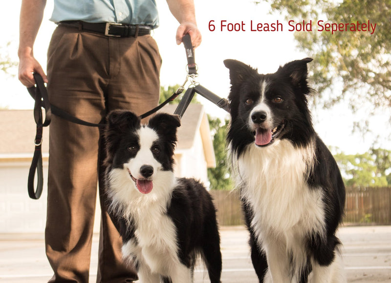 [Australia] - Leashboss Reflective Two Dog Leash Coupler and 12 Inch Short Leash with Padded Handle 12 Inch Handle, 11-20 Inch Coupler Black Reflective/Red/Grey 