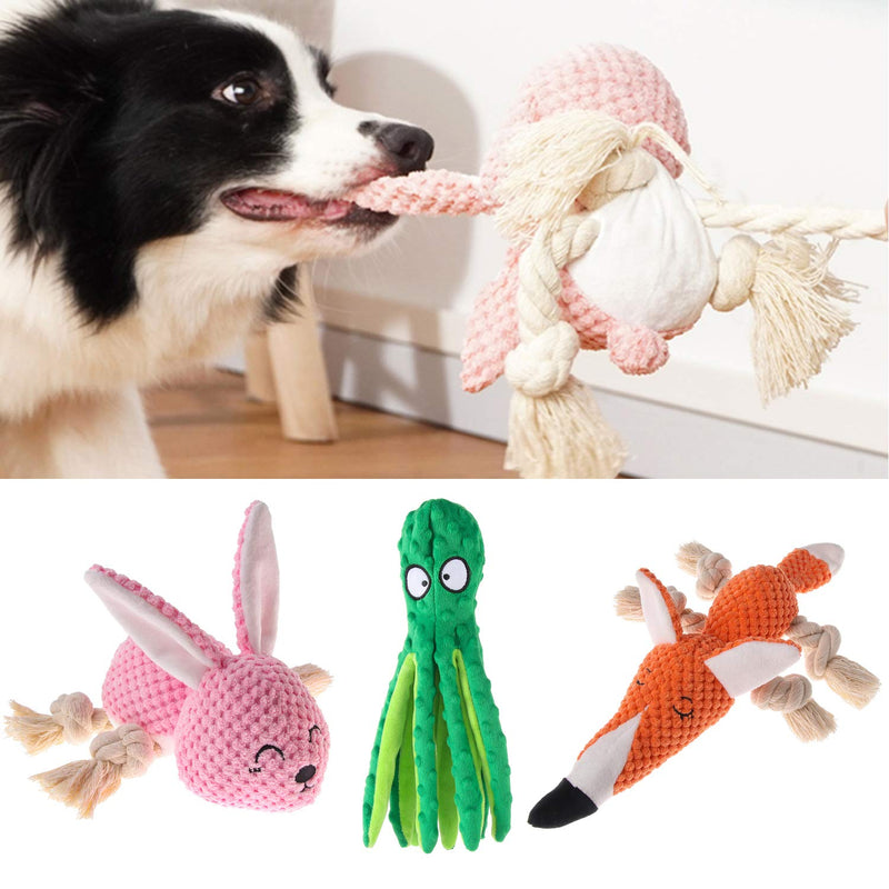 3-Pack Plush Dog Toy, Interactive Stuffed Octopus Fox Dog Toys, Squeaky Dog Chew Toys, For Small to Medium Dogs Training And Playing - PawsPlanet Australia