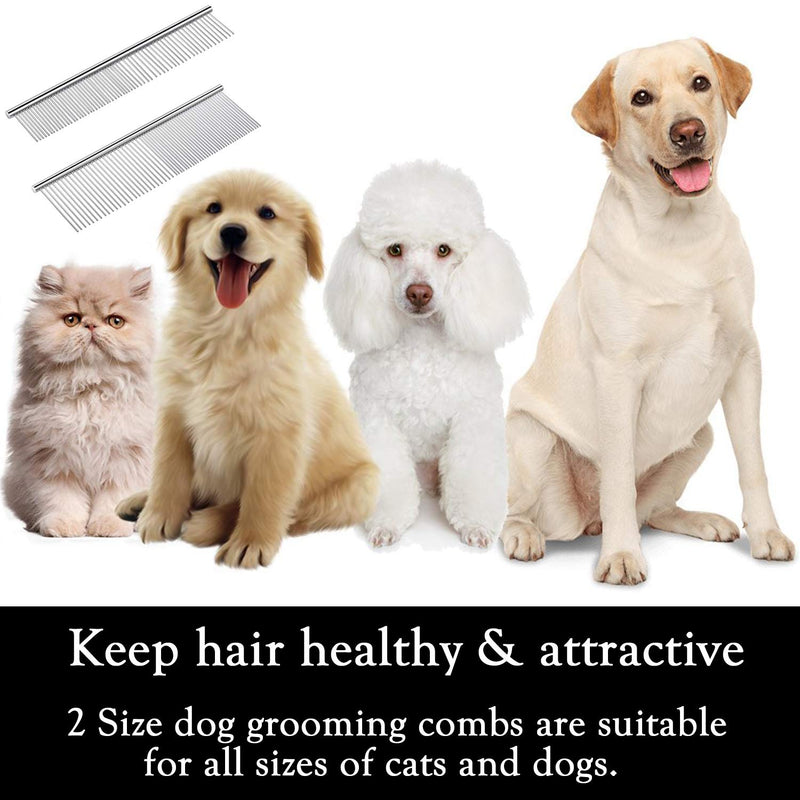 JamHooDirect Metal Pet Grooming Comb, 2 Size Stainless Steel Row Teeth Brush Hair Cleaning/Shedding/Massaging Dog Comb Tools Ideal for Large, Medium & Small Dogs & Cats with Tangled Short/Long Hair - PawsPlanet Australia