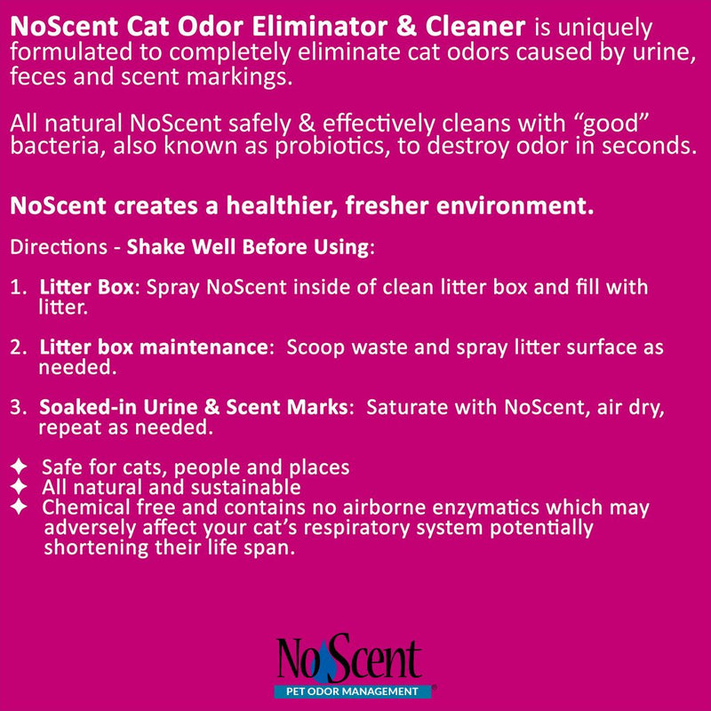 [Australia] - No Scent Cat - Professional Pet Urine Feces Odor Eliminator Cleaner - Safe All Natural Probiotic & Enzyme Formula Smell Remover Litter Box Hardwood Carpet Floors Upholstery 32 oz 