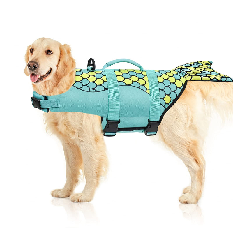 Malier Dog Life Jacket, Ripstop Dog Life Vest Adjustable Dog Life Preserver with Strong Buoyancy and Durable Rescue Handle Pet Lifesaver for Small Medium Large Dogs Swimming Boating (Green, X-Small) Green - PawsPlanet Australia