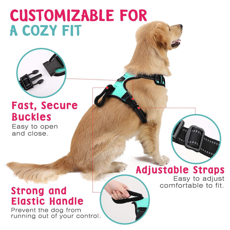 [Australia] - VavoPaw Dog Vest Harness, No Pull Design Pet Soft Padded Reflective Leash Chest Harness with Adjustable Strap for Various Sizes Dogs, Easy to Control L (Neck:16.5-25.2"/Chest:20.1-35.0") Lake Blue 