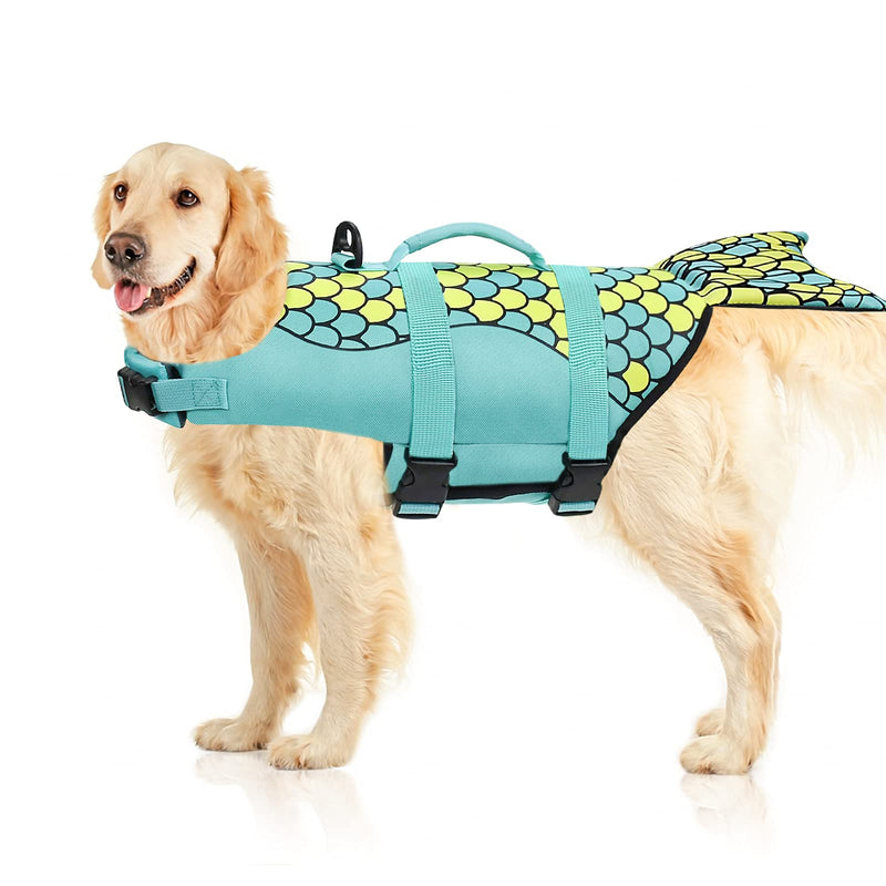 Malier Dog Life Jacket, Ripstop Dog Life Vest Adjustable Dog Life Preserver with Strong Buoyancy and Durable Rescue Handle Pet Lifesaver for Small Medium Large Dogs Swimming Boating Green - PawsPlanet Australia