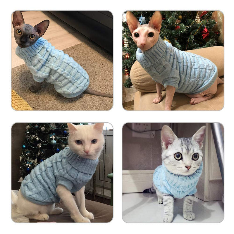 Evursua Pet Cat Sweater Kitten Clothes for Cats Small Dogs,Turtleneck Cat Clothes Pullover Soft Warm,fit Kitty,Chihuahua,Teddy,Poodle,Pug XS Blue - PawsPlanet Australia