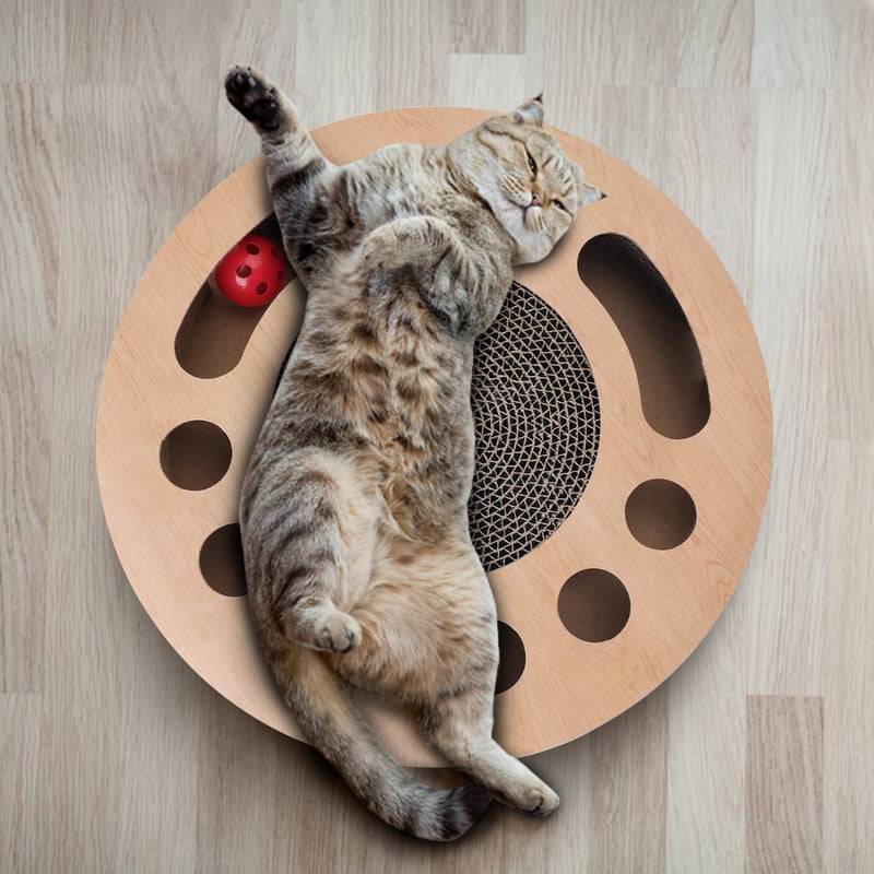 Nobleza cat scratching board with mint, cat toy interactive with 2 bell balls, 3 in 1 corrugated cardboard scratching mat cat 33 x 33 x 5.5 cm - PawsPlanet Australia