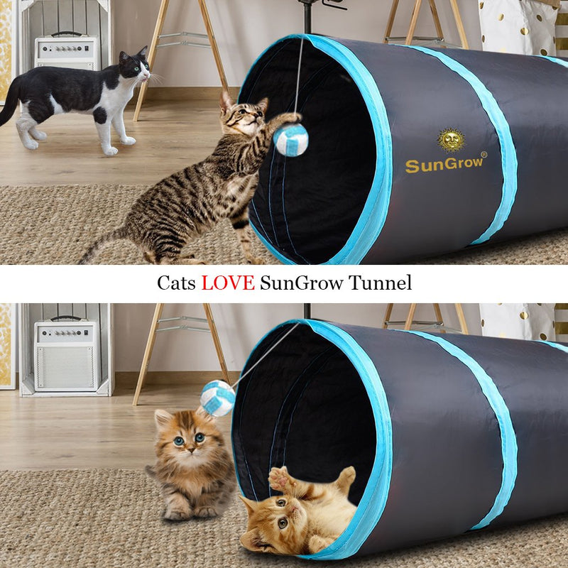 [Australia] - SunGrow Collapsible Cat Tunnel, 36 Inches Long with 3 Openings, Interactive Play Toy with Peep Hole and Crinkle Ball, Ideal for Multi-Cat and Independent Play 