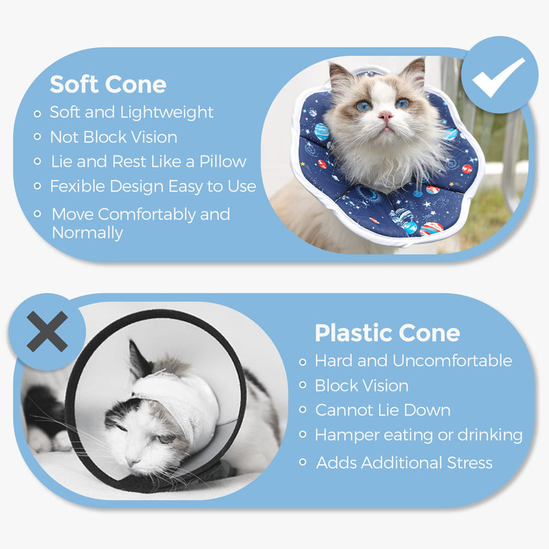 ComSaf Soft Cat Recovery Collar, Protective Adjustable Pet Cone Collar for After Surgery, Comfortable Lightweight Elizabethan Collar for Cat Kitten Prevent from Licking Wounds, Not Block Vision M (Neck:9-11 in) - PawsPlanet Australia